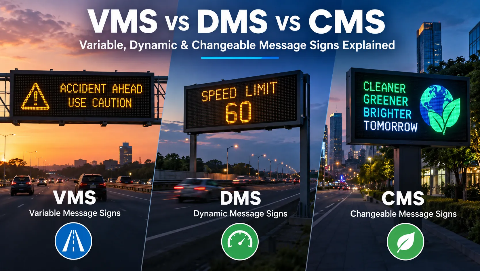 VMS vs DMS vs CMS: Variable, Dynamic & Changeable Message Signs Explained